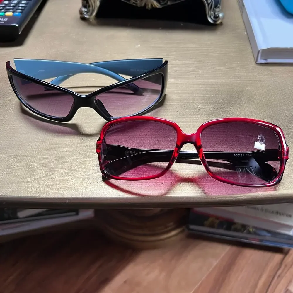 Lot of 2 Fashion Sunglasses Oversized Oval Frames Maroon Brown Women’s Eyewear
